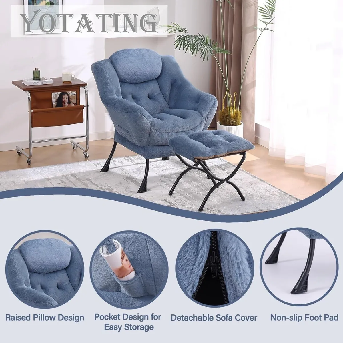 Comfy Armchair with Footstool Lazy Chair Ottoman - Image 4