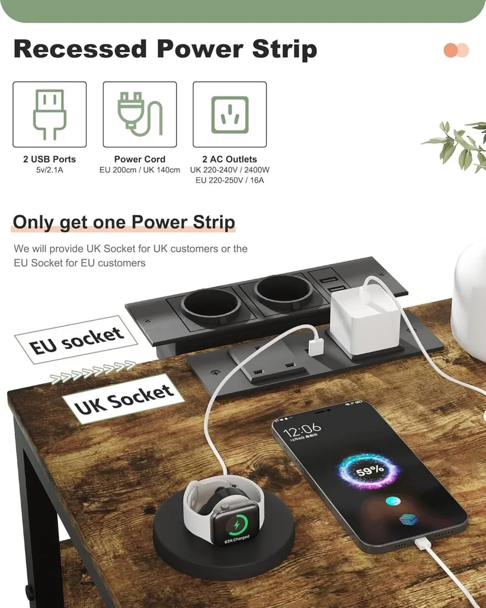 Bedside Table with Charging Station Night Stand - Image 4