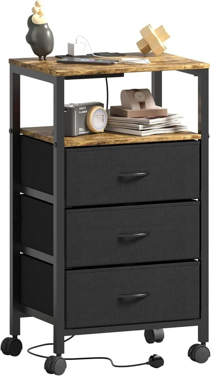 Bedside Table with Charging Station Night Stand - Image 1