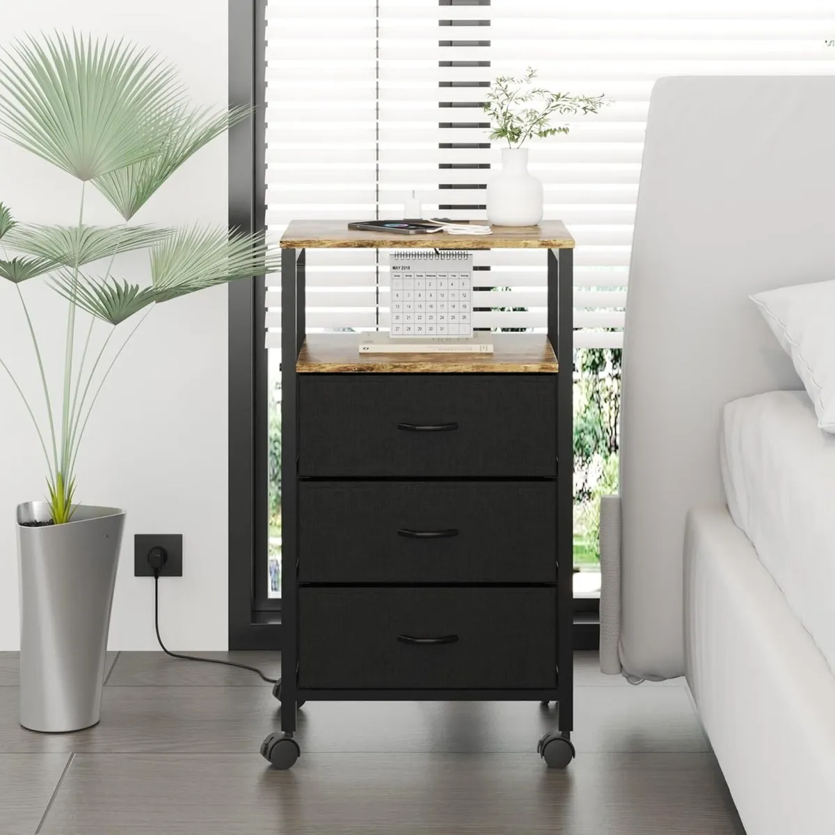 Bedside Table with Charging Station Night Stand - Image 2