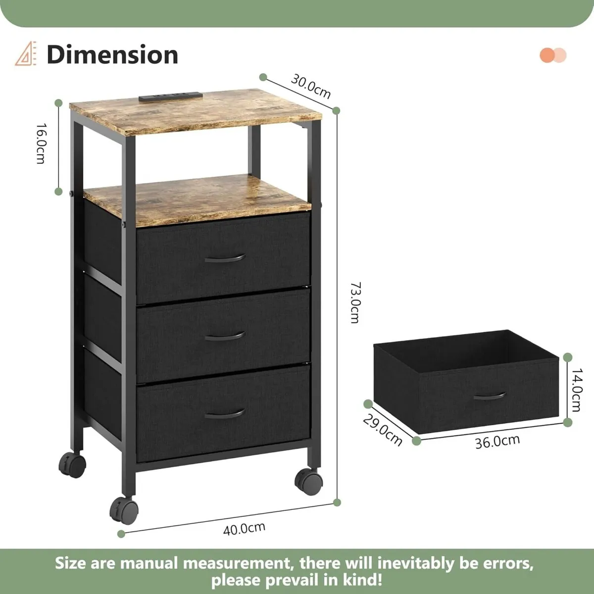 Bedside Table with Charging Station Night Stand - Image 3