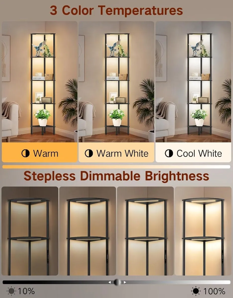 5 Tier Floor Lamp with Shelves LED Light Touch - Image 3