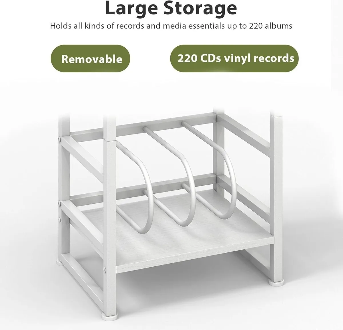 Vinyl Record Player Stand 3-Tier End Table with - Image 4