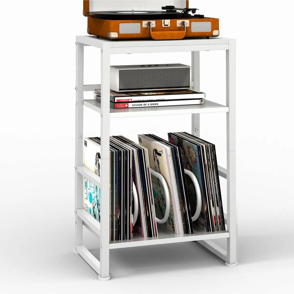Vinyl Record Player Stand 3-Tier End Table with - Image 1