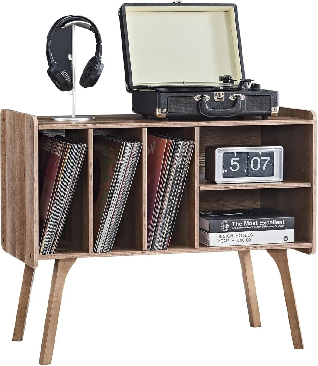 Oak Record Player Stand with 4 Cabinet Holds Up - Image 1