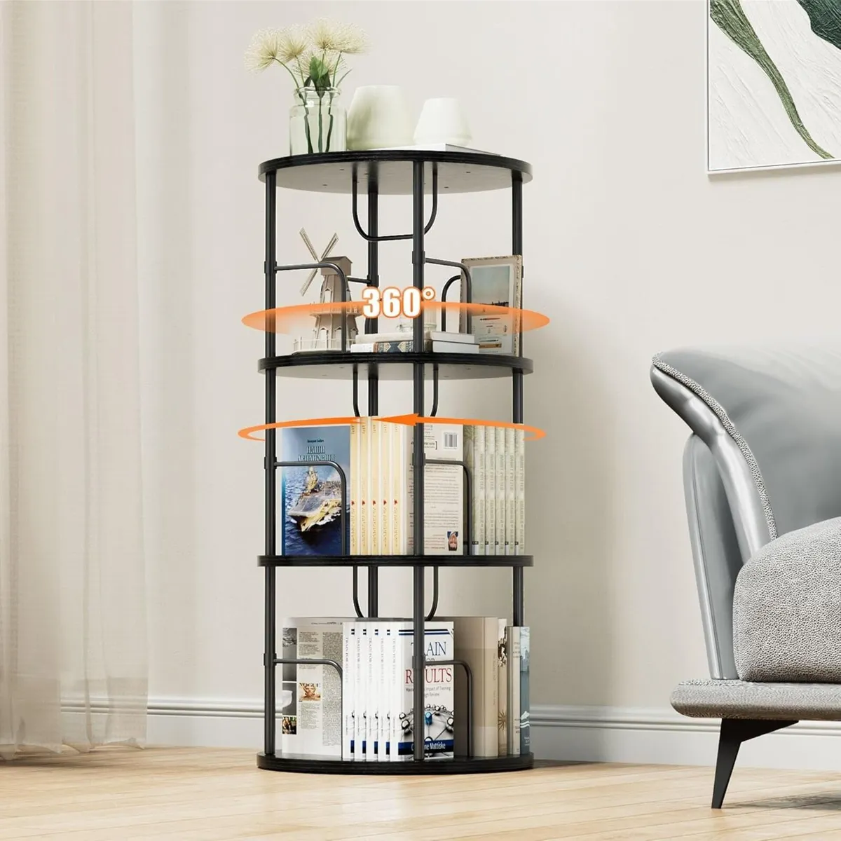 3 Tier Rotating Bookshelf 360degrees Corner Tower - Image 1