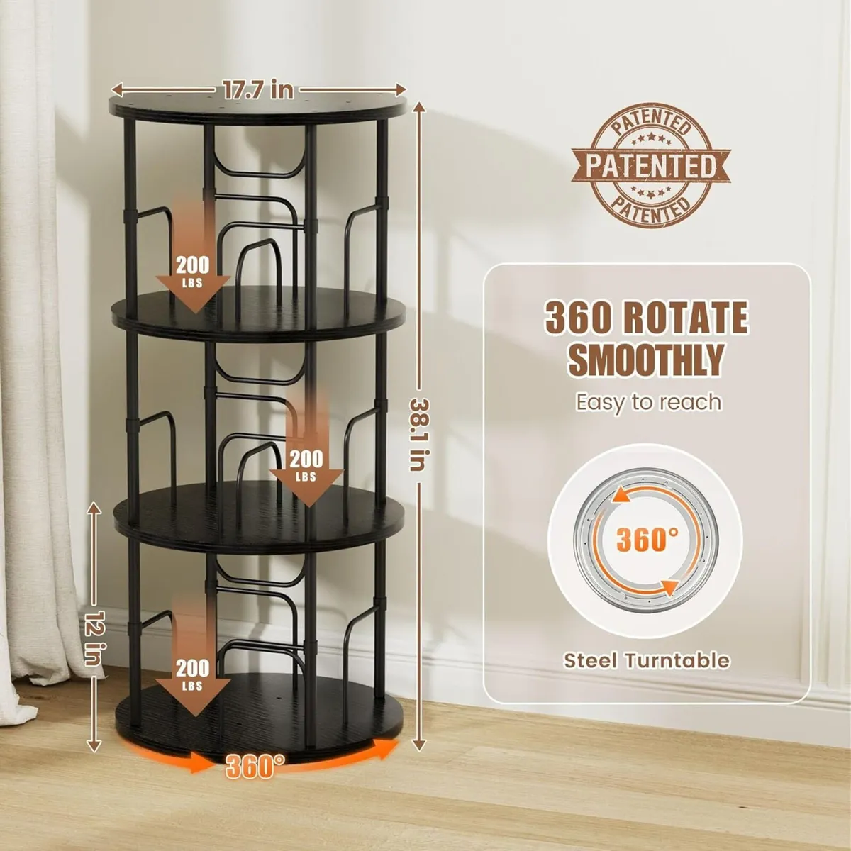 3 Tier Rotating Bookshelf 360degrees Corner Tower - Image 2