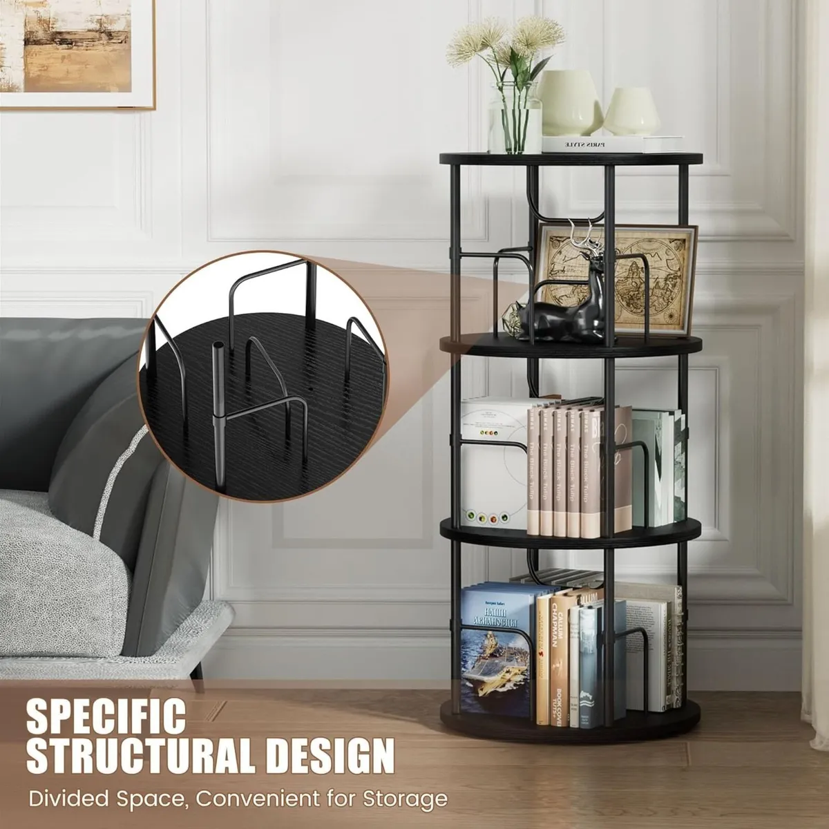 3 Tier Rotating Bookshelf 360degrees Corner Tower - Image 3