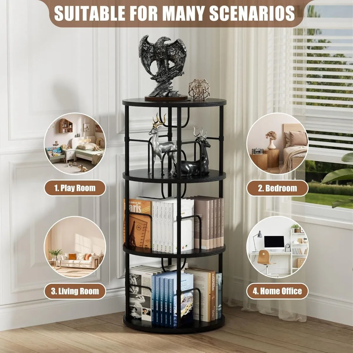 3 Tier Rotating Bookshelf 360degrees Corner Tower - Image 4