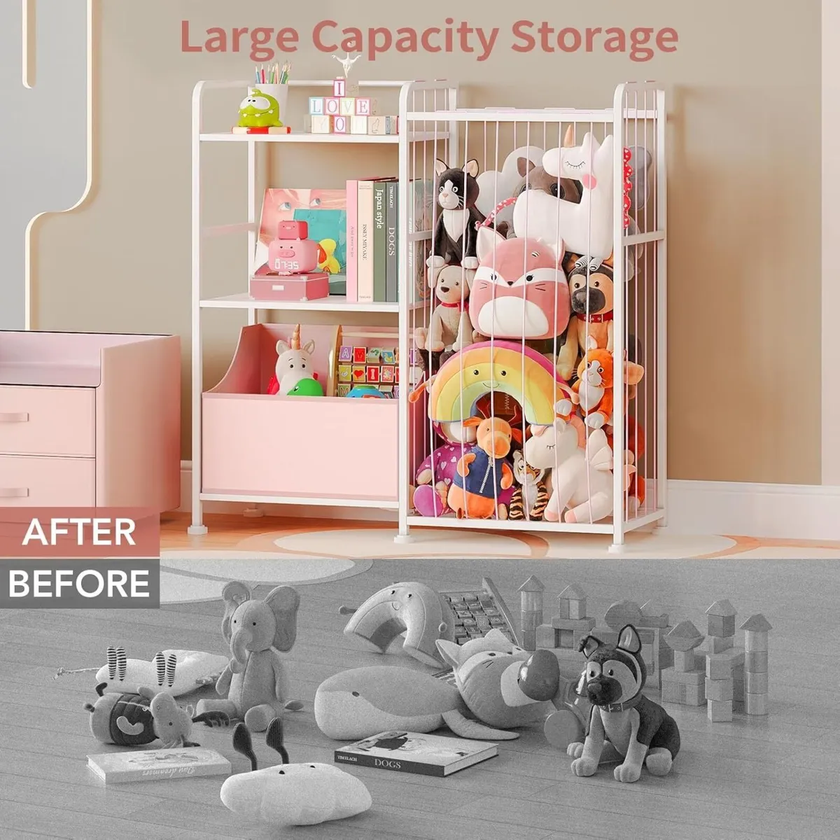 Animal Stuff Storage - 2-Tier White Bookshelf - Image 3