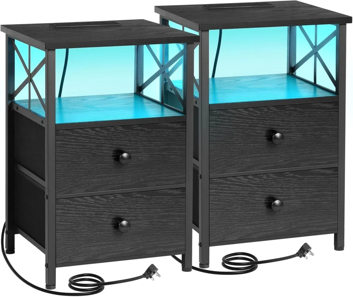 Bedside Table Set of 2 Side with Charging Station - Image 1