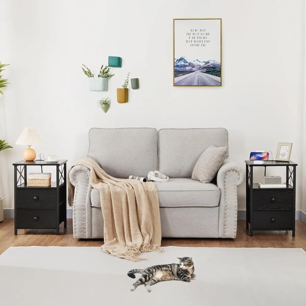 Bedside Table Set of 2 Side with Charging Station - Image 2