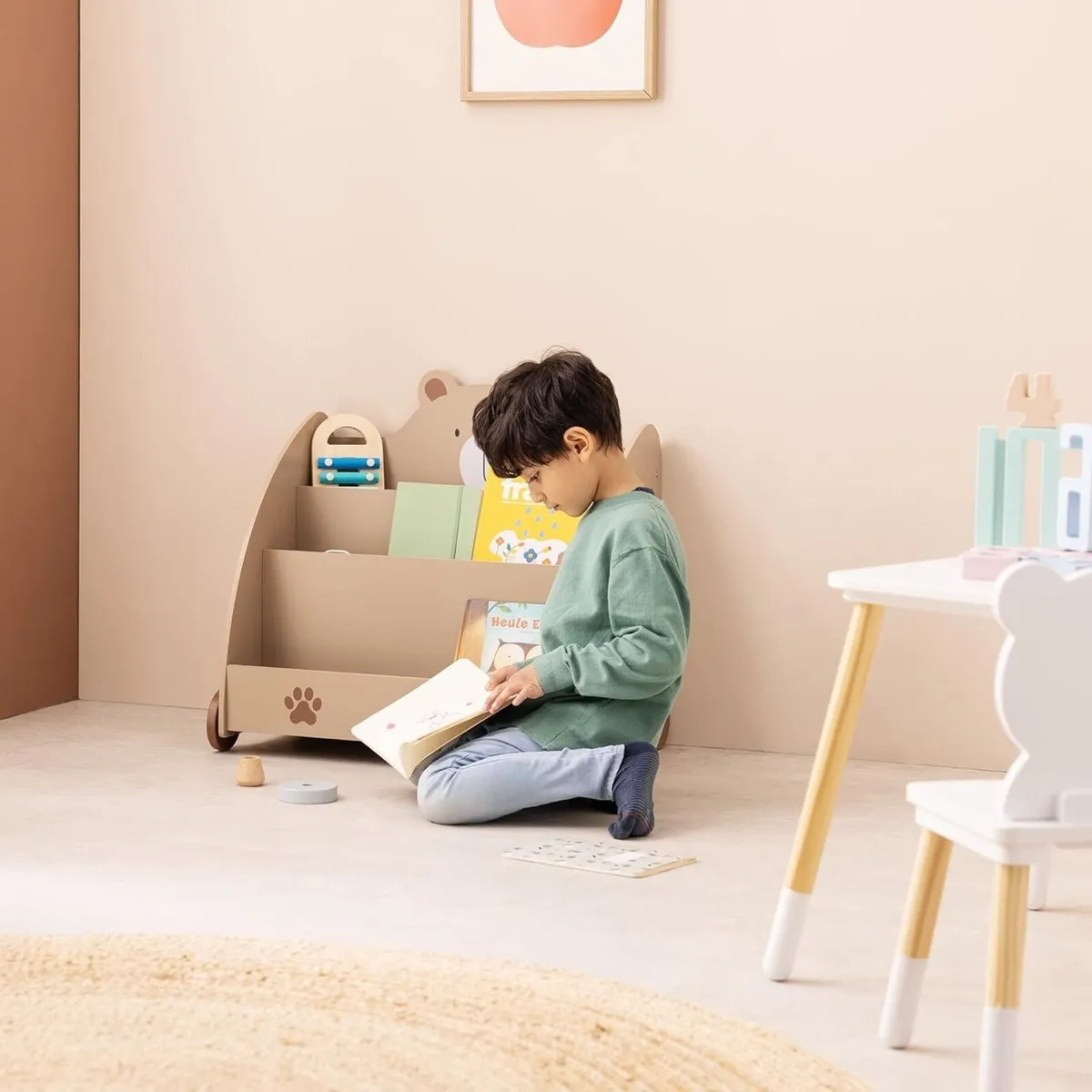 Kids Bookcase - Childrens Bookshelf with Wheels 3 - Image 2