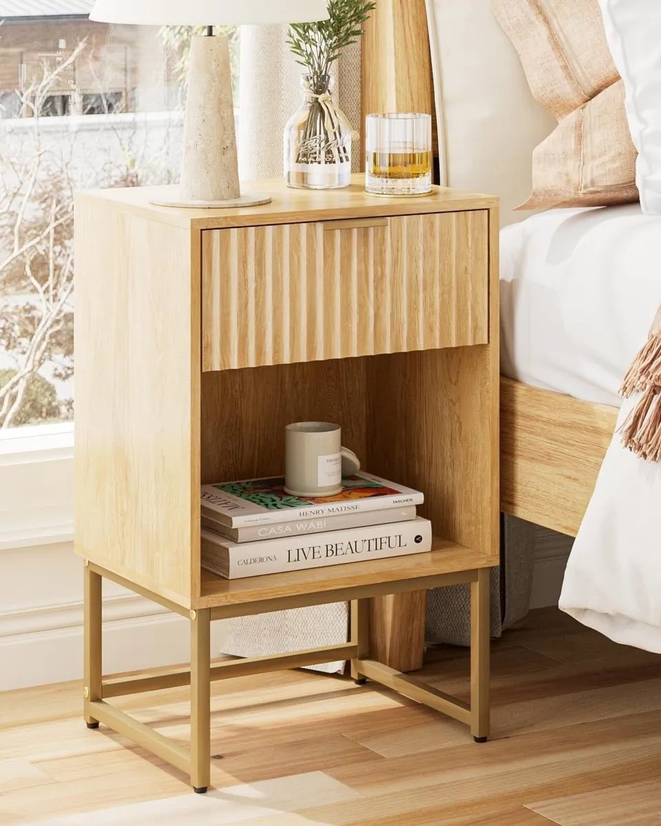 Bedside Table with Drawer 15.7 Wide Side and - Image 1