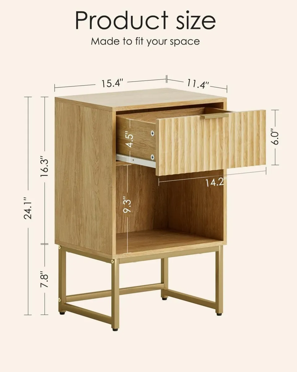 Bedside Table with Drawer 15.7 Wide Side and - Image 2