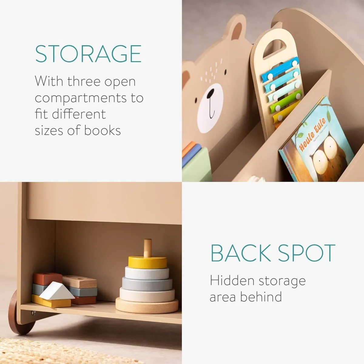 Kids Bookcase - Childrens Bookshelf with Wheels 3 - Image 4