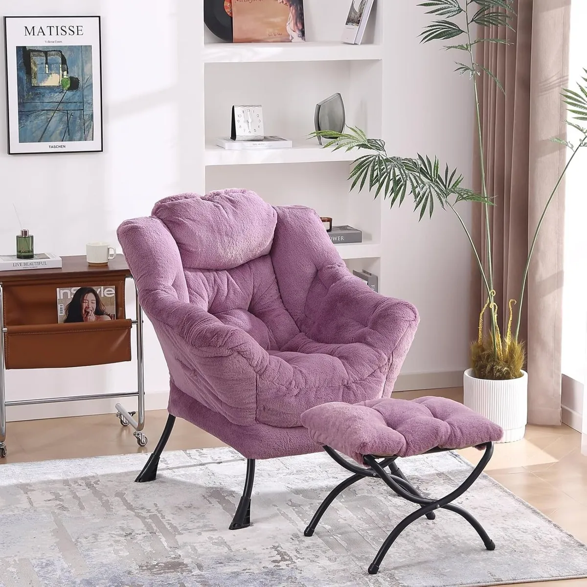 Comfy Armchair with Footstool Lazy Chair Ottoman - Image 2