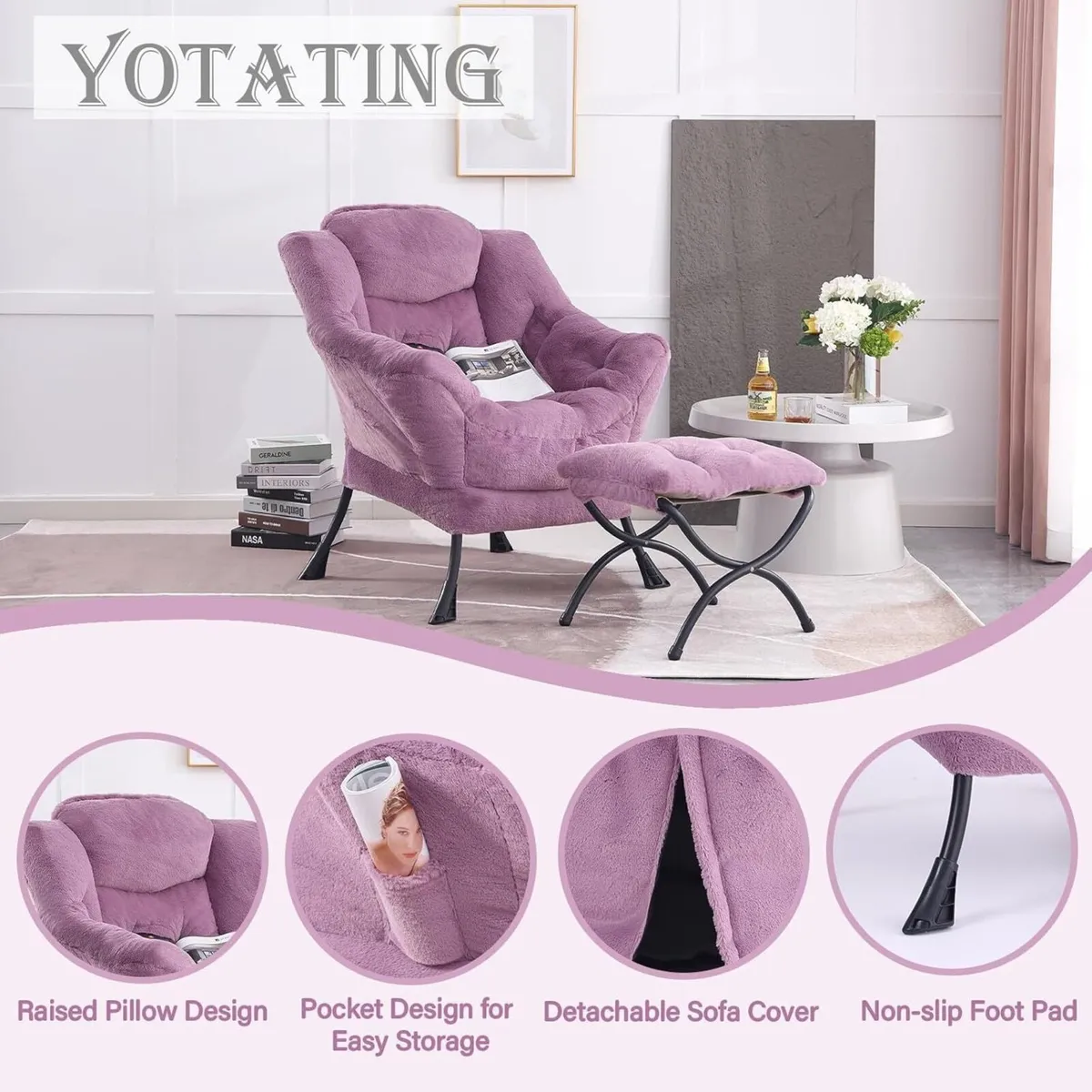 Comfy Armchair with Footstool Lazy Chair Ottoman - Image 4