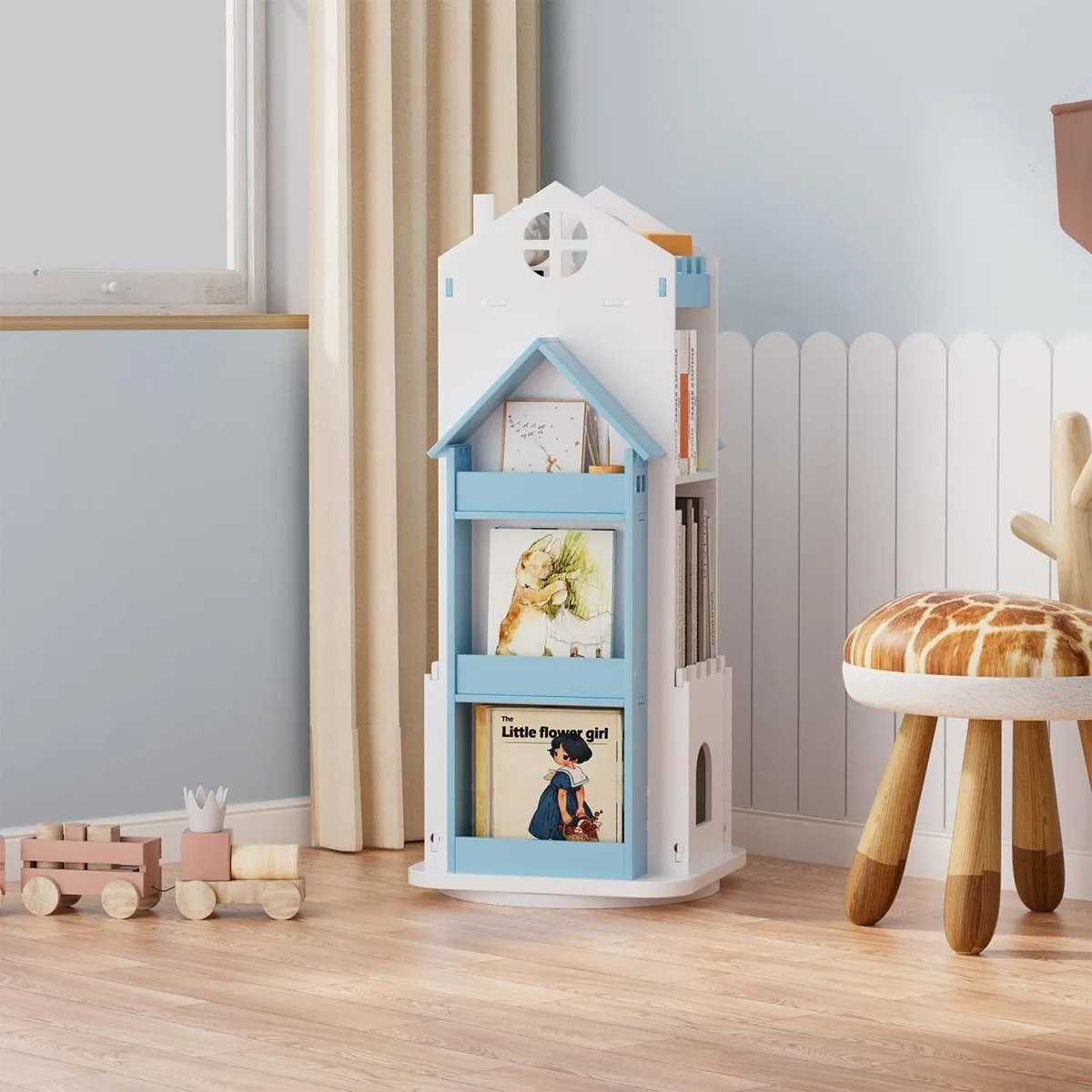 3 Tier Rotating Bookcase Castle Kids Bookshelf - Image 3
