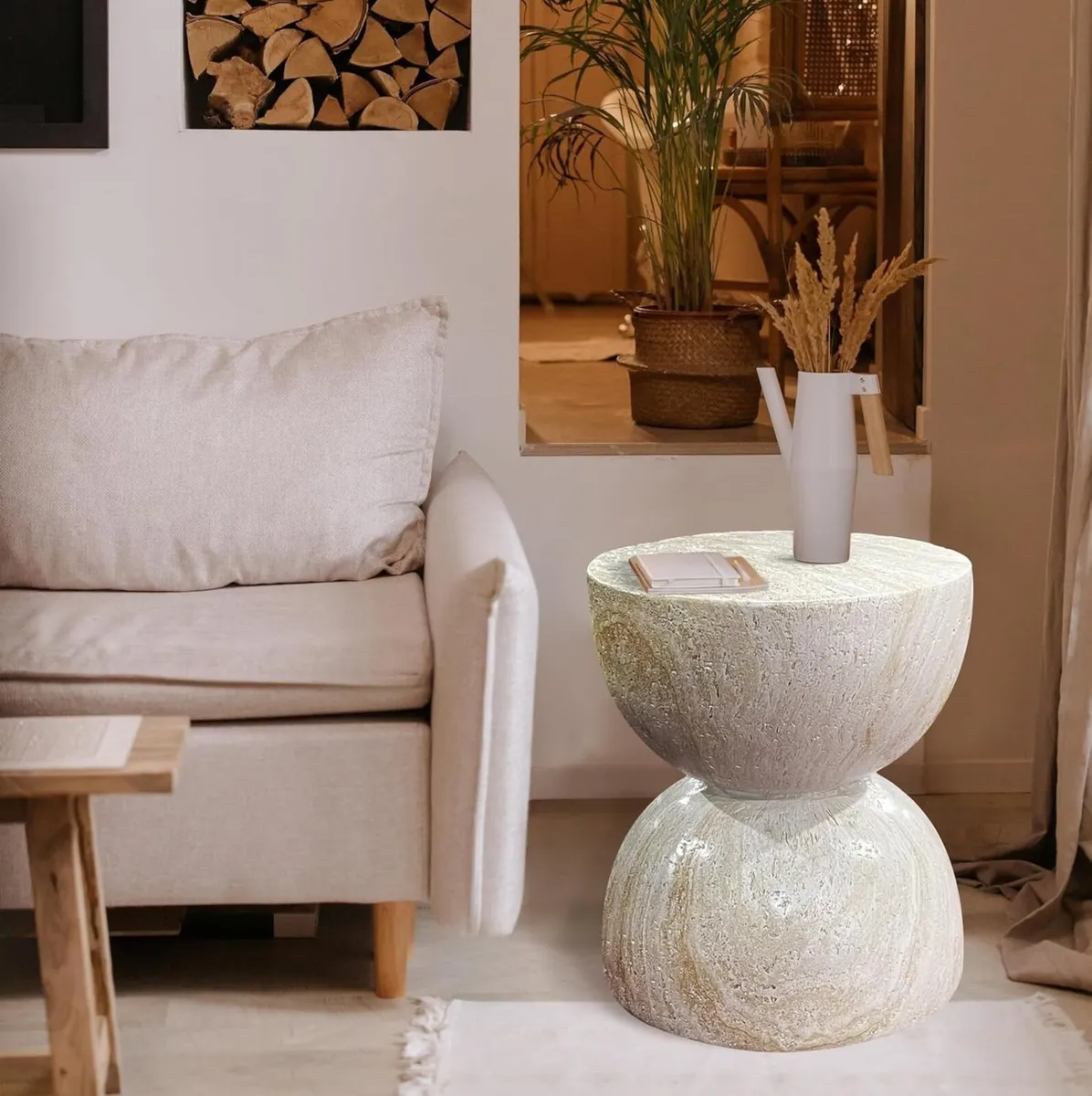 Fibre Stone Table 40cm Diameter Rounded Coffee - Image 4