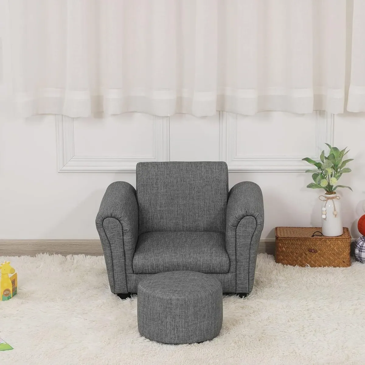 Kids Sofa Chair with Foot Stool PVC Leather - Image 2