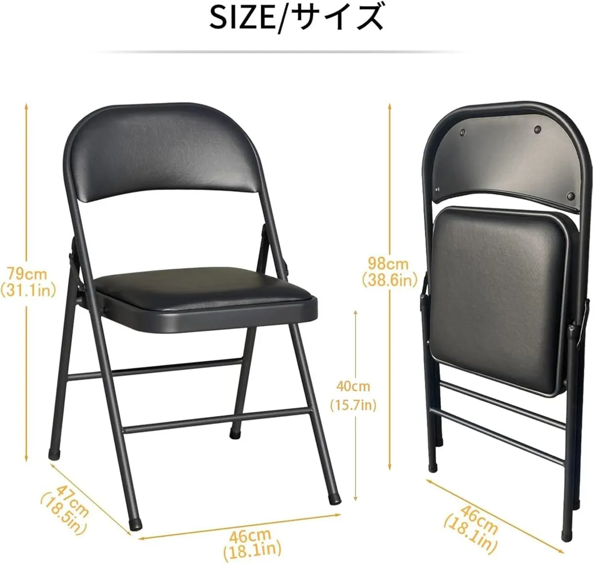 Folding Chair Foldable Set of 2 Faux Leather Fold - Image 3