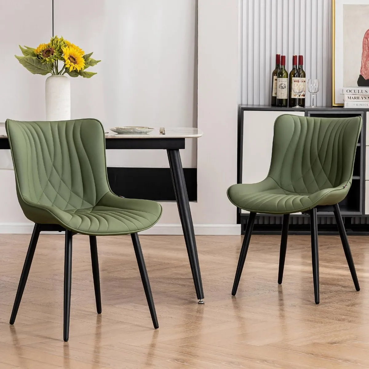 Dining Chairs Set of 2 Modern PU Leather Kitchen - Image 1