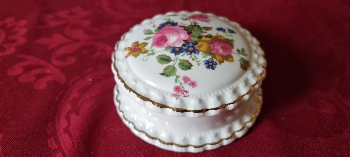 Crown England BoneChina Floral Jewelry Trinket Box - Image 2