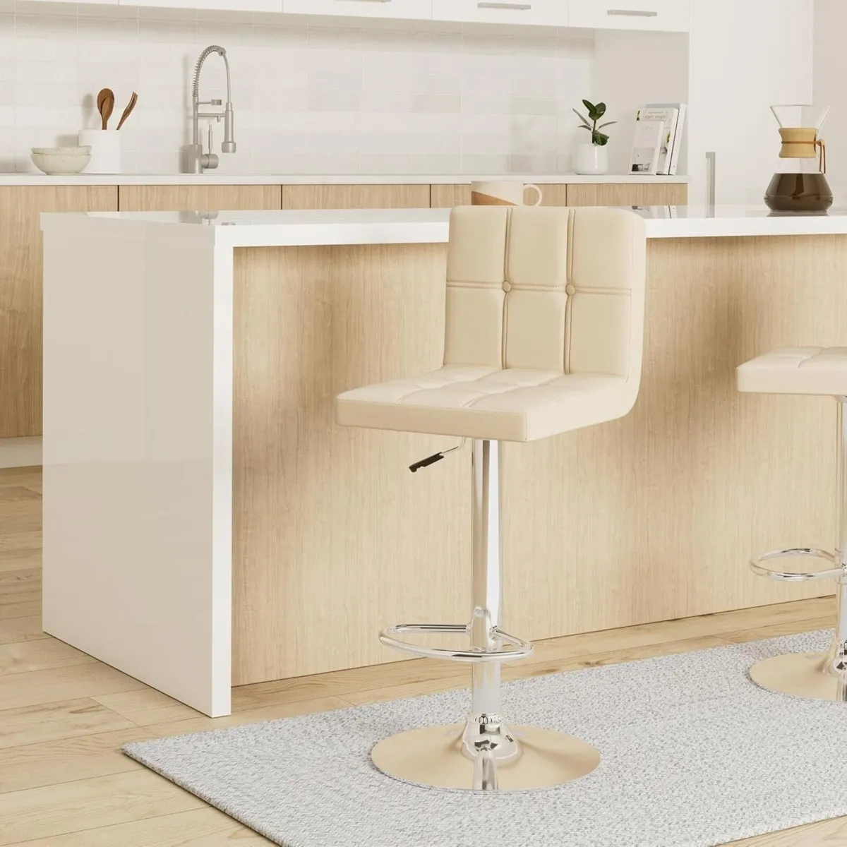 Bar Stools (2/Set) Adjustable Chairs Breakfast - Image 2