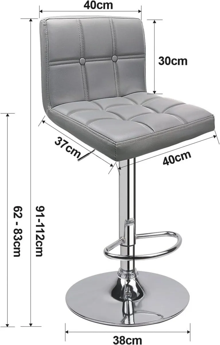 Bar Stools (2/Set) Adjustable Chairs Breakfast - Image 3