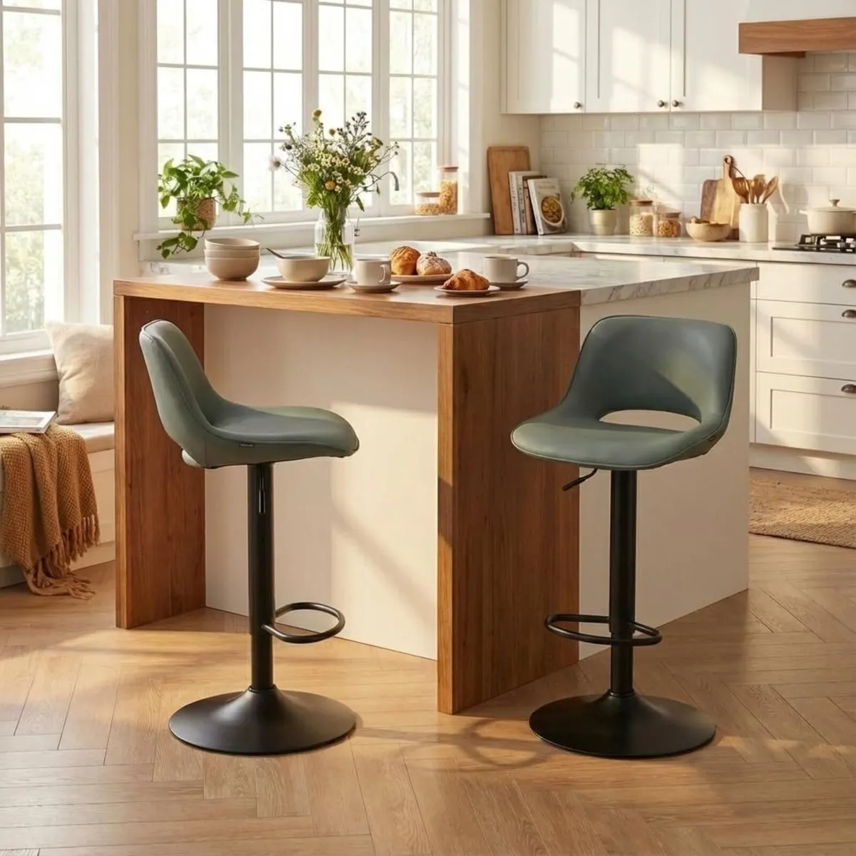Bar Stools Set of 2 Modern Swivel Barstools - Image 1