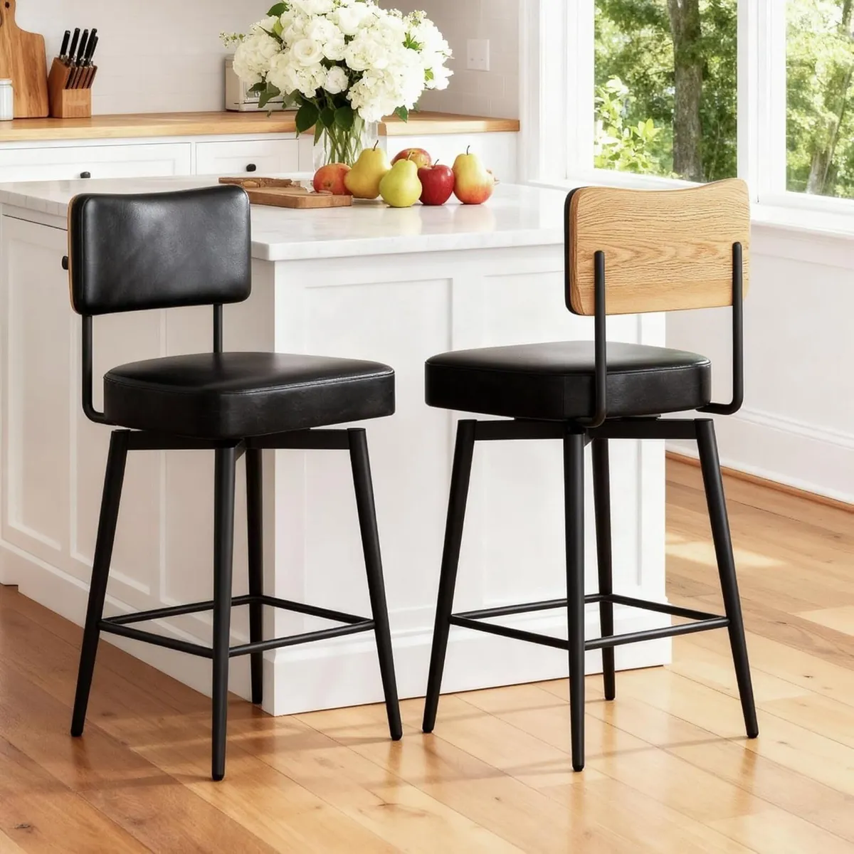 Bar Stools Set of 2 Swivel Breakfast Barstools - Image 1