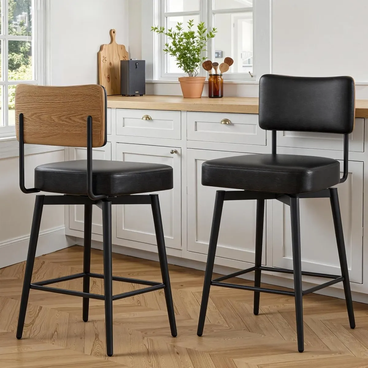 Bar Stools Set of 2 Swivel Breakfast Barstools - Image 3