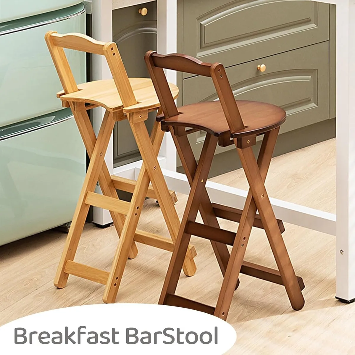Folding Bar Stool Bamboo Counter Height Chairs - Image 4