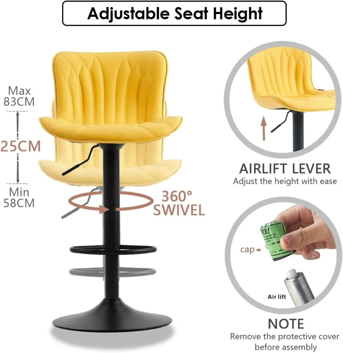 Bar Stools Set of 2 Breakfast Barstools Adjustable - Image 4