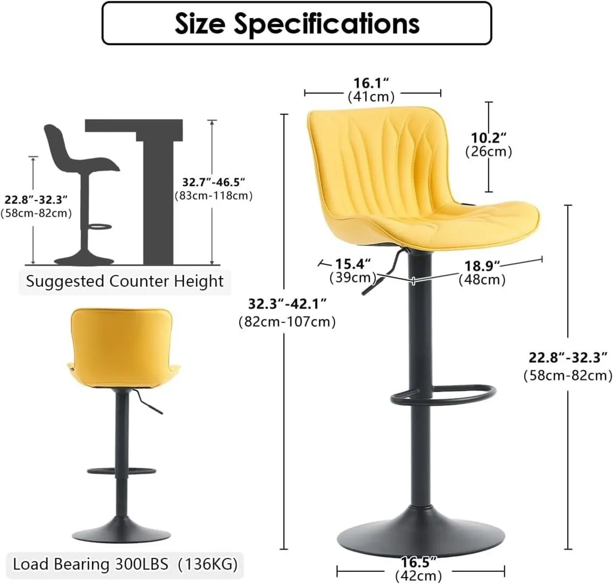 Bar Stools Set of 2 Breakfast Barstools Adjustable - Image 2
