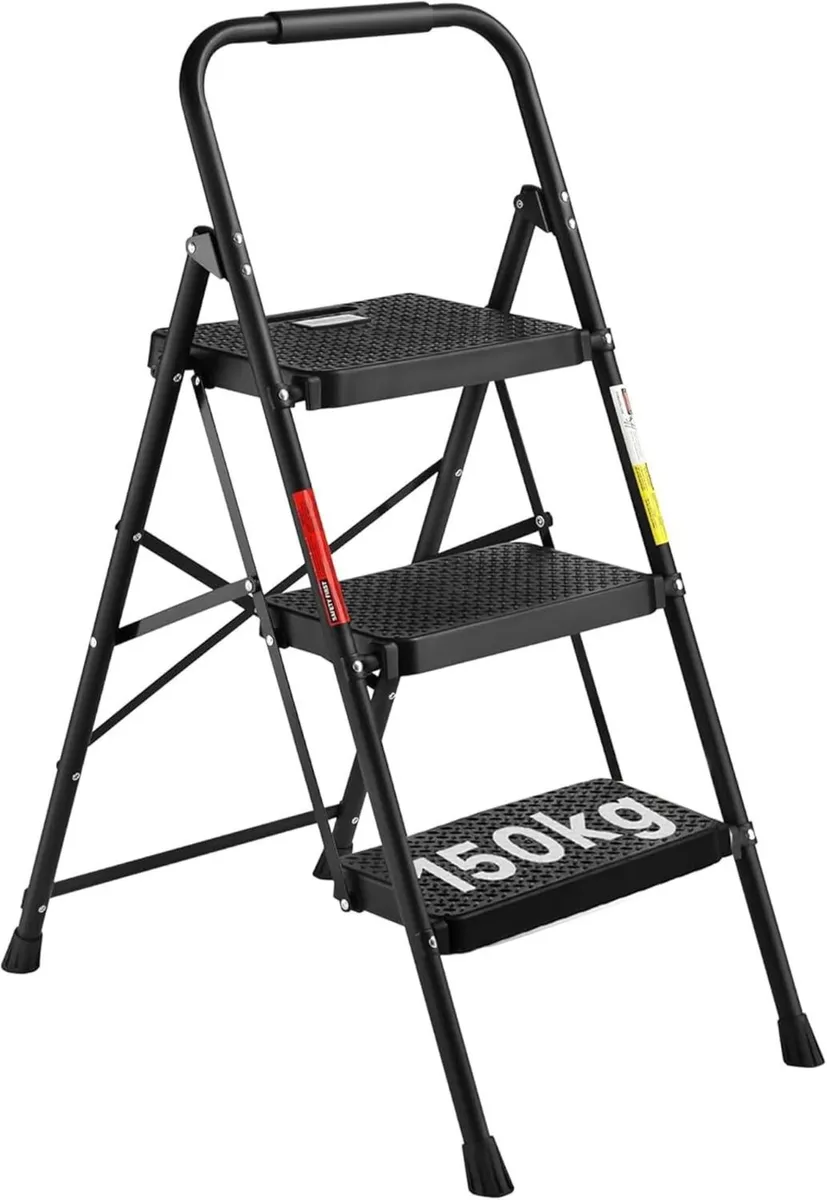 3 Step Ladder Folding Steel Stool with Wide - Image 1
