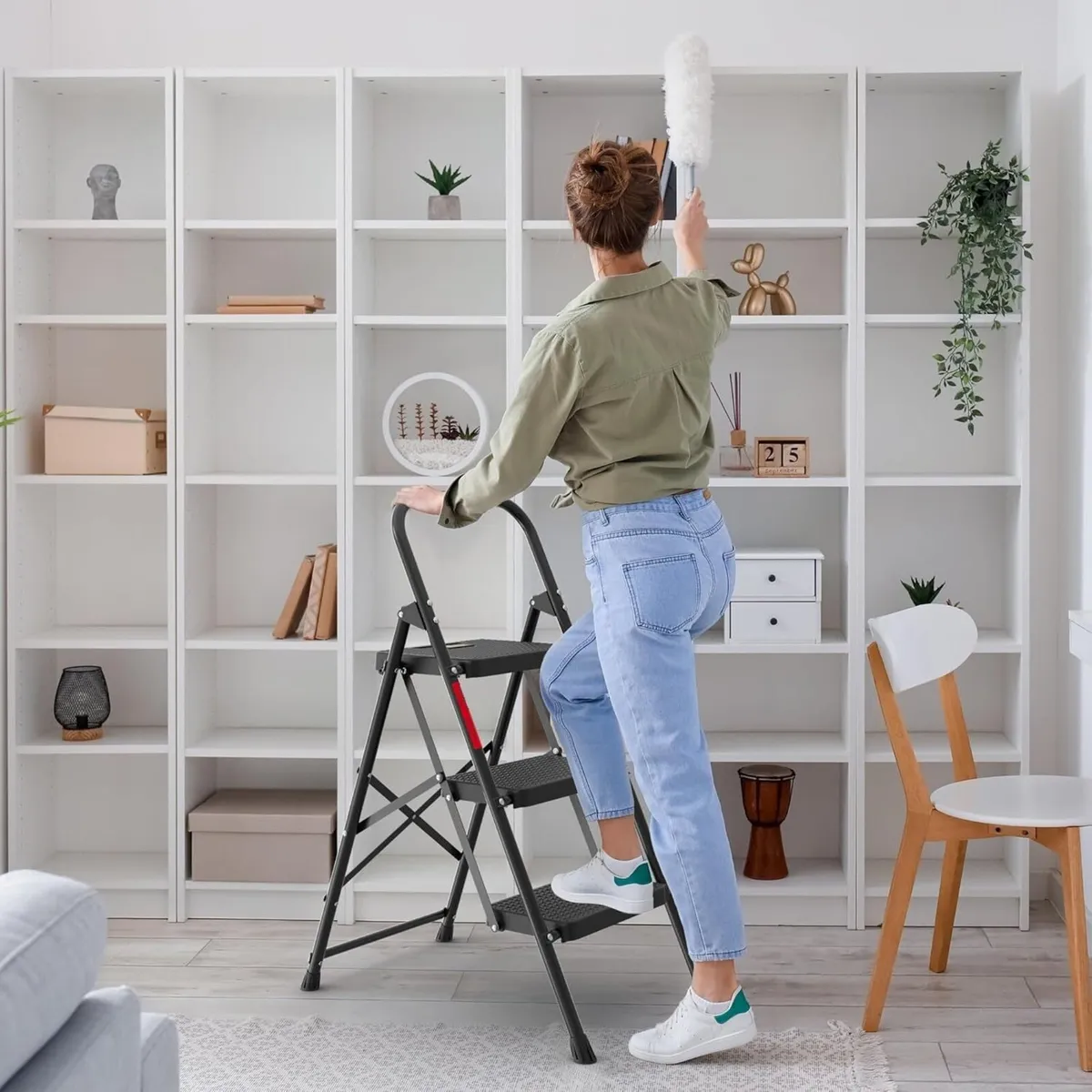 3 Step Ladder Folding Steel Stool with Wide - Image 2