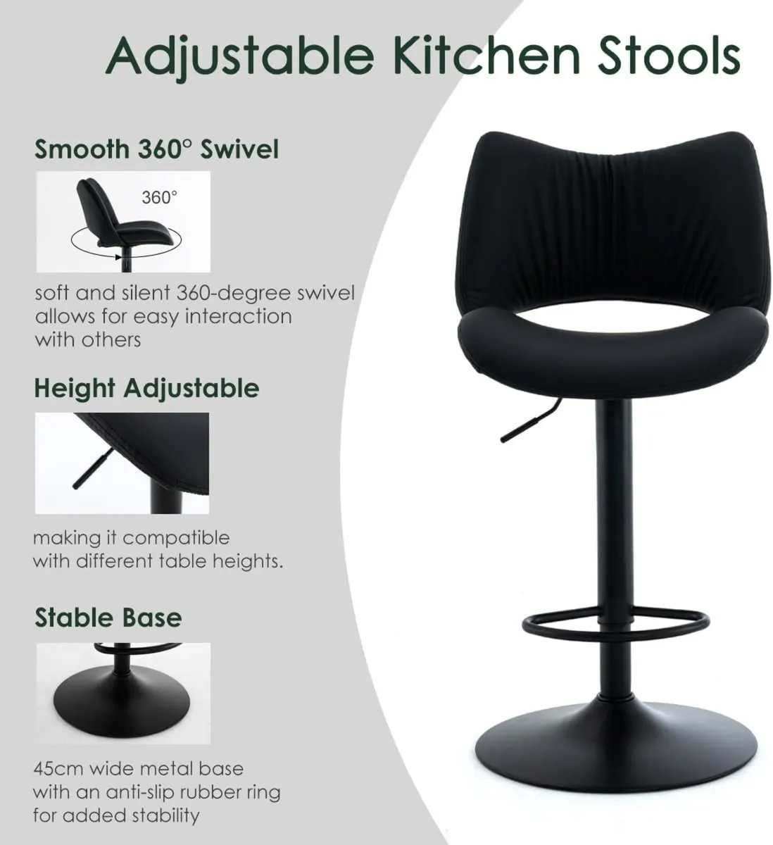 Bar Stools Set of 2 Adjustable Breakfast with - Image 3