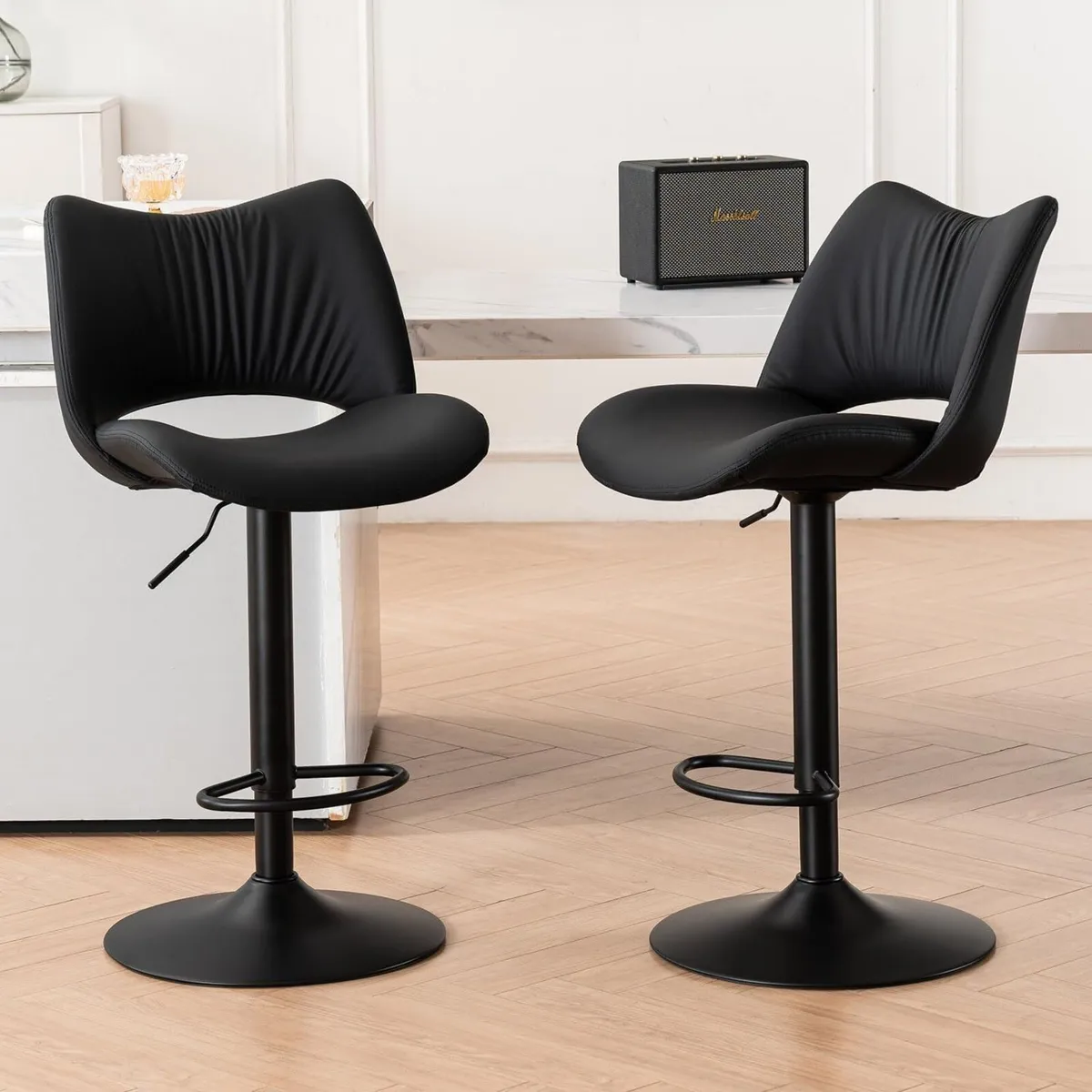 Bar Stools Set of 2 Adjustable Breakfast with - Image 1