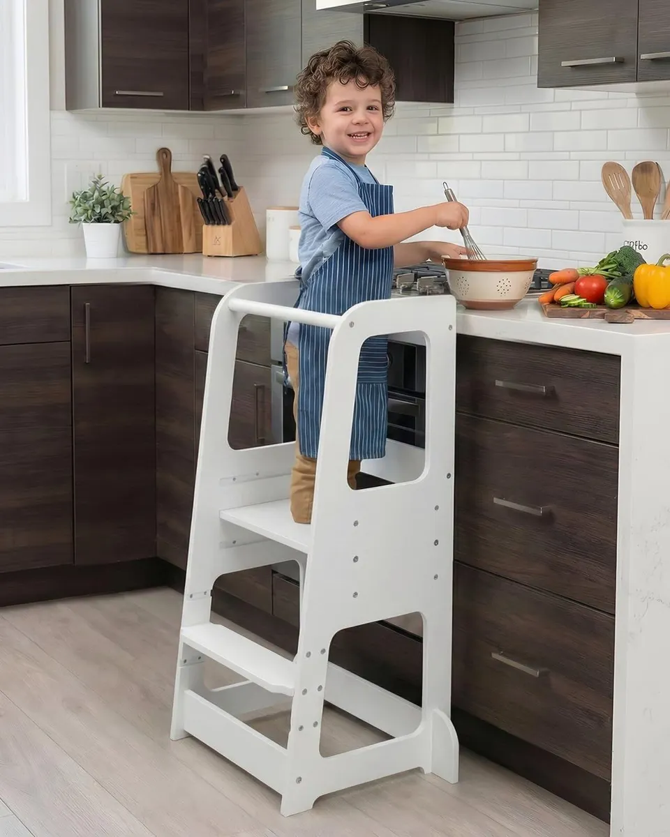 Toddler Step Stool - Adjustable Height Wooden for - Image 1