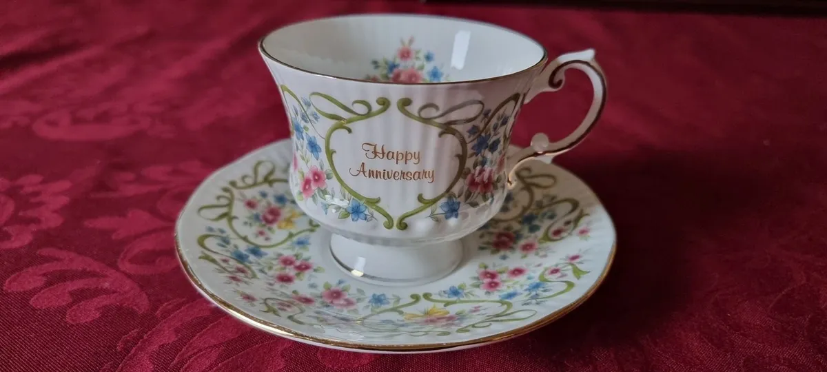 Elizabethan England Happy Anniversary Cup & Saucer - Image 1
