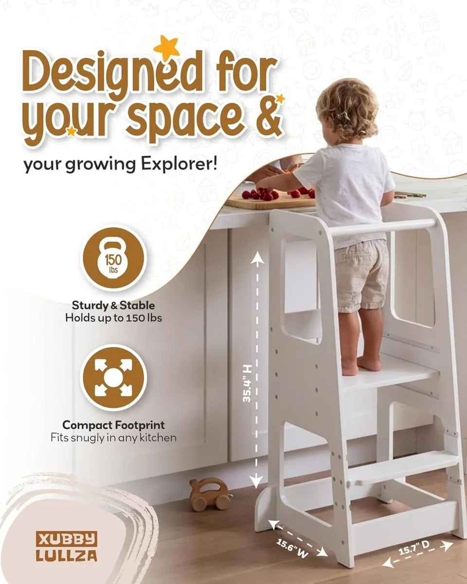 Toddler Step Stool - Adjustable Height Wooden for - Image 4