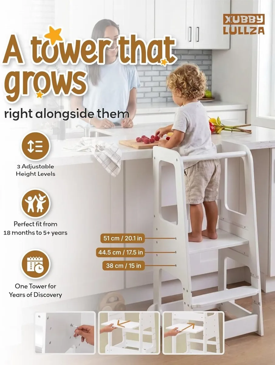 Toddler Step Stool - Adjustable Height Wooden for - Image 2