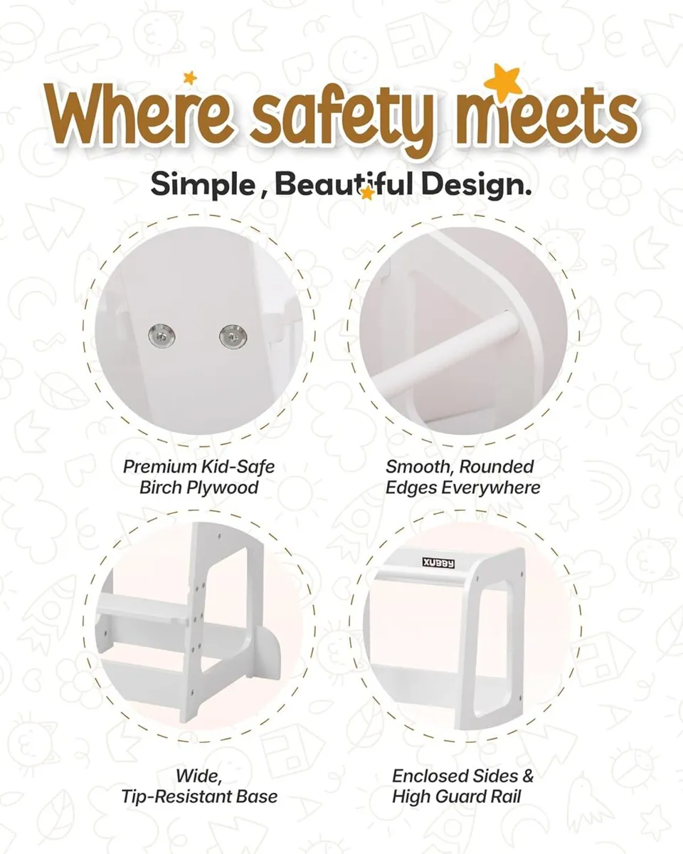 Toddler Step Stool - Adjustable Height Wooden for - Image 3