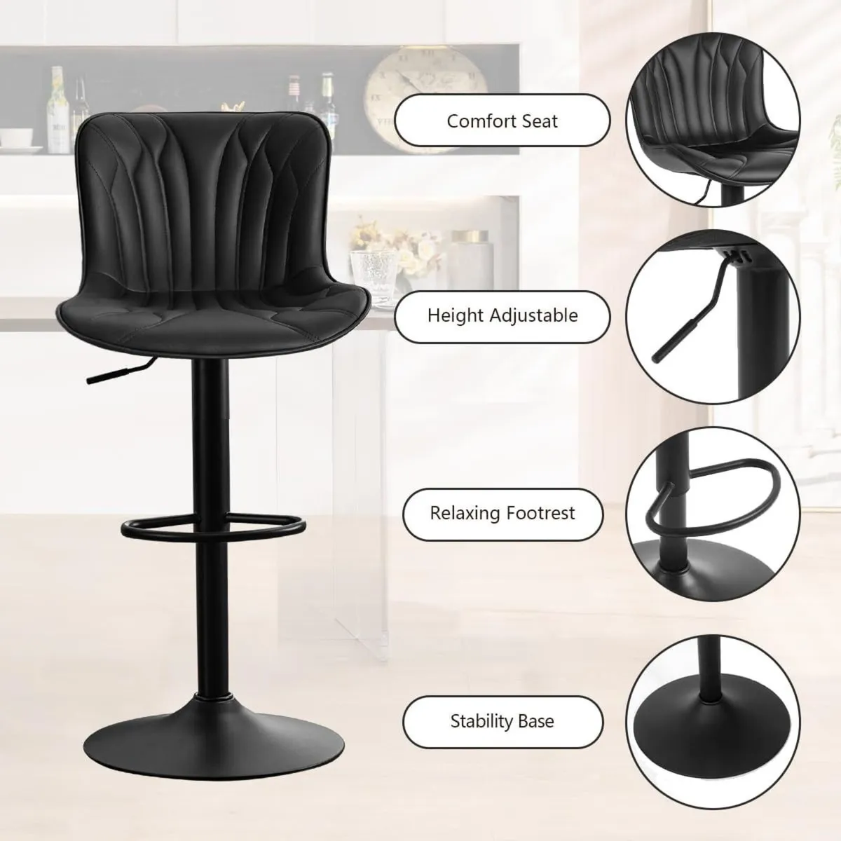 Bar Stools Set of 2 Swivel Barstools Faux Leather - Image 4