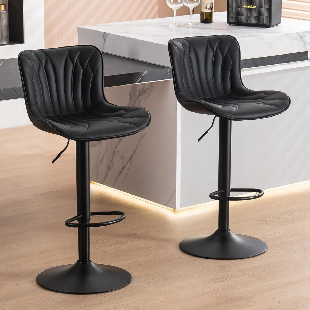 Bar Stools Set of 2 Swivel Barstools Faux Leather - Image 1