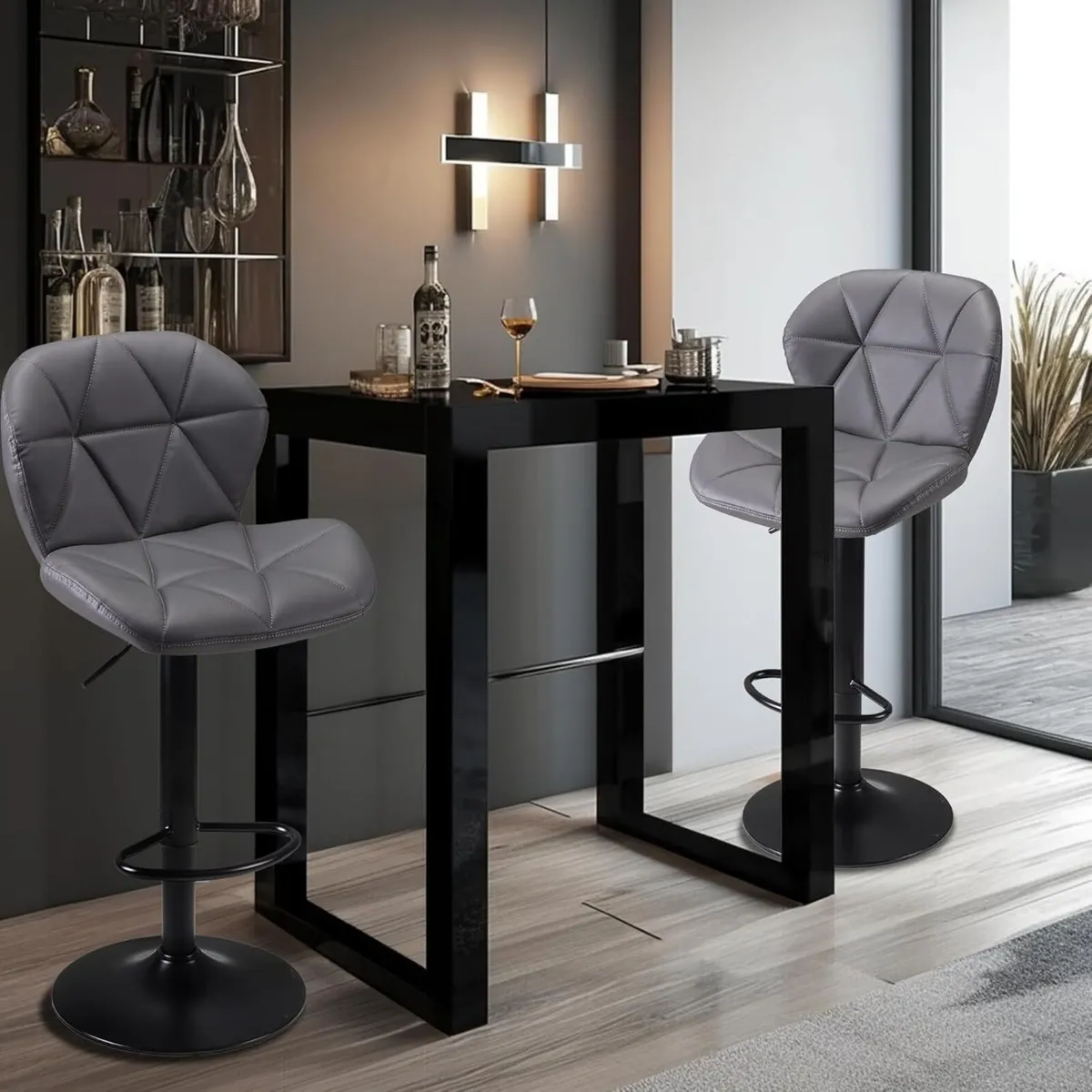 Bar Stools Set of 2 Chairs Modern Height Adjustabl - Image 2