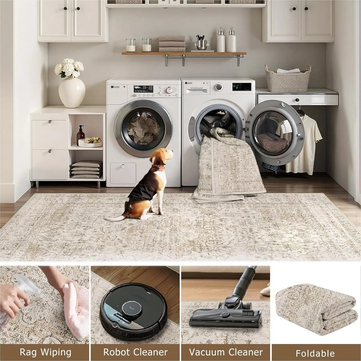 Vintage Rugs Living Room Beige Large Area Rug - Image 4