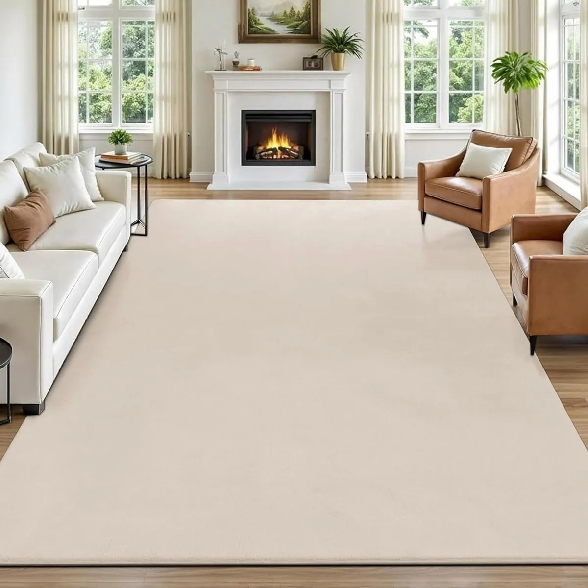 Beige Rugs Living Room Large 200x300 cm Washable - Image 1